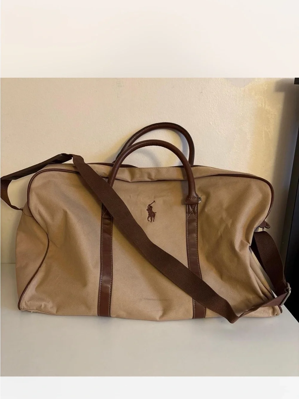 Vintage Polo by Ralph Lauren Tan and Brown Canvas Duffel Bag